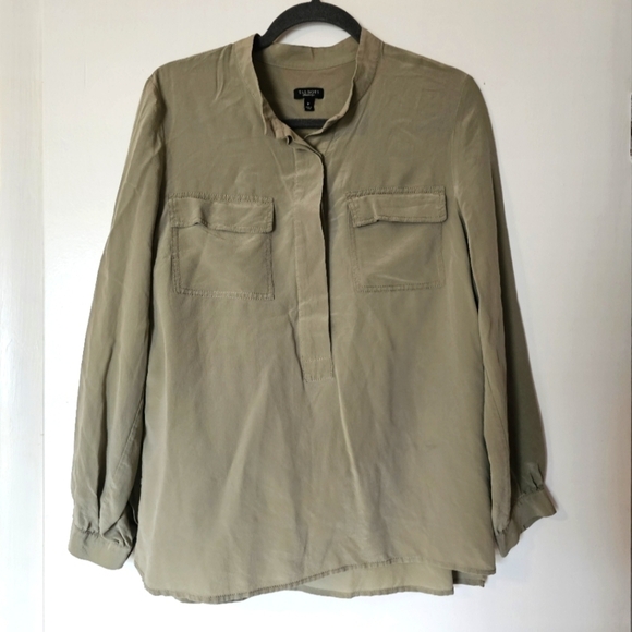 Talbots silk khaki half-button shirt with front pockets Size M - Picture 1 of 6